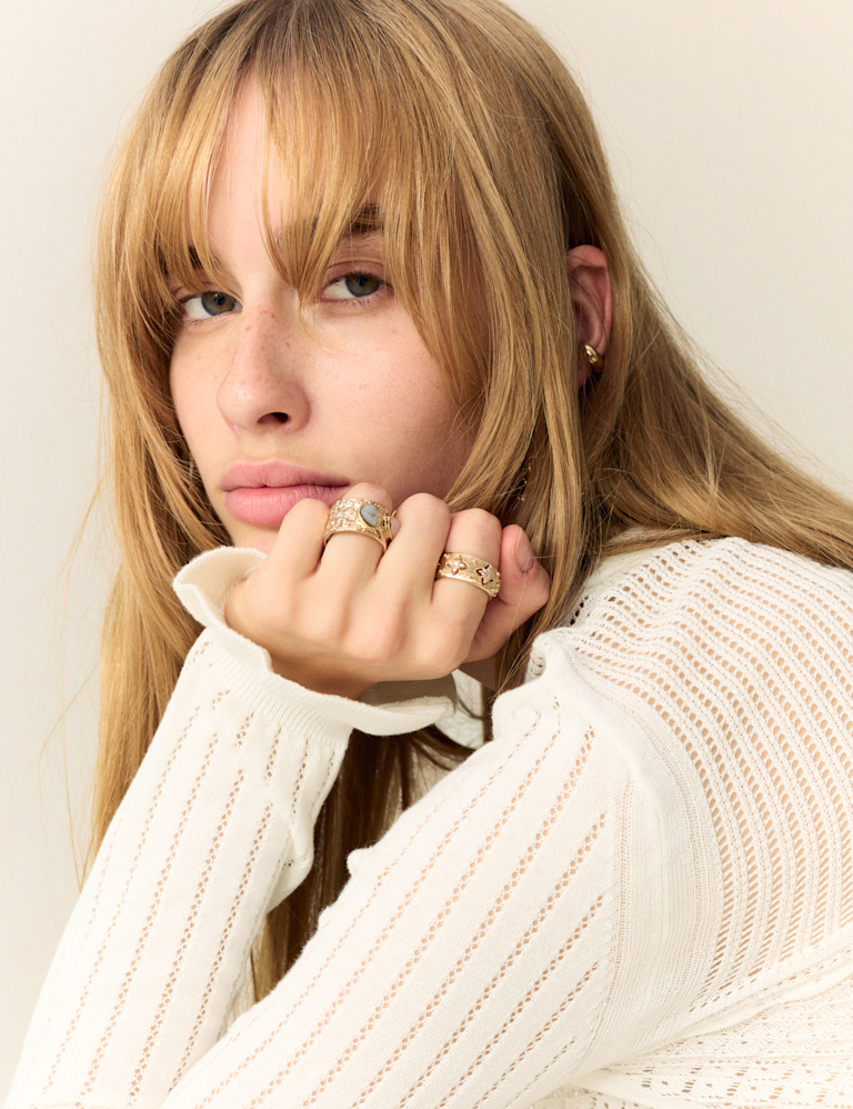 Cotton Rich Pointelle Crew Neck Jumper Cotton Rich Pointelle Crew Neck Jumper