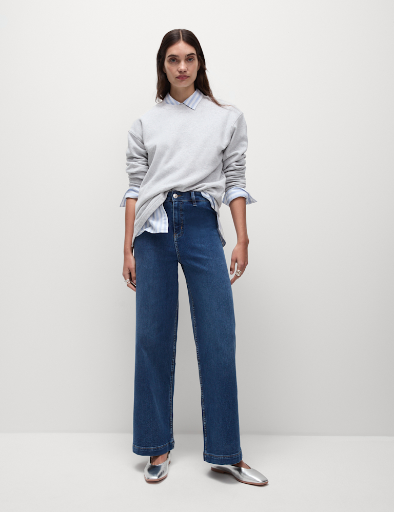 High Waisted Wide Leg Ankle Grazer Jeans