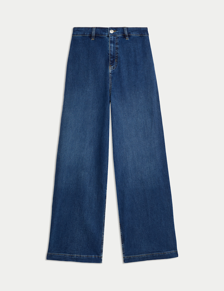 High Waisted Wide Leg Ankle Grazer Jeans