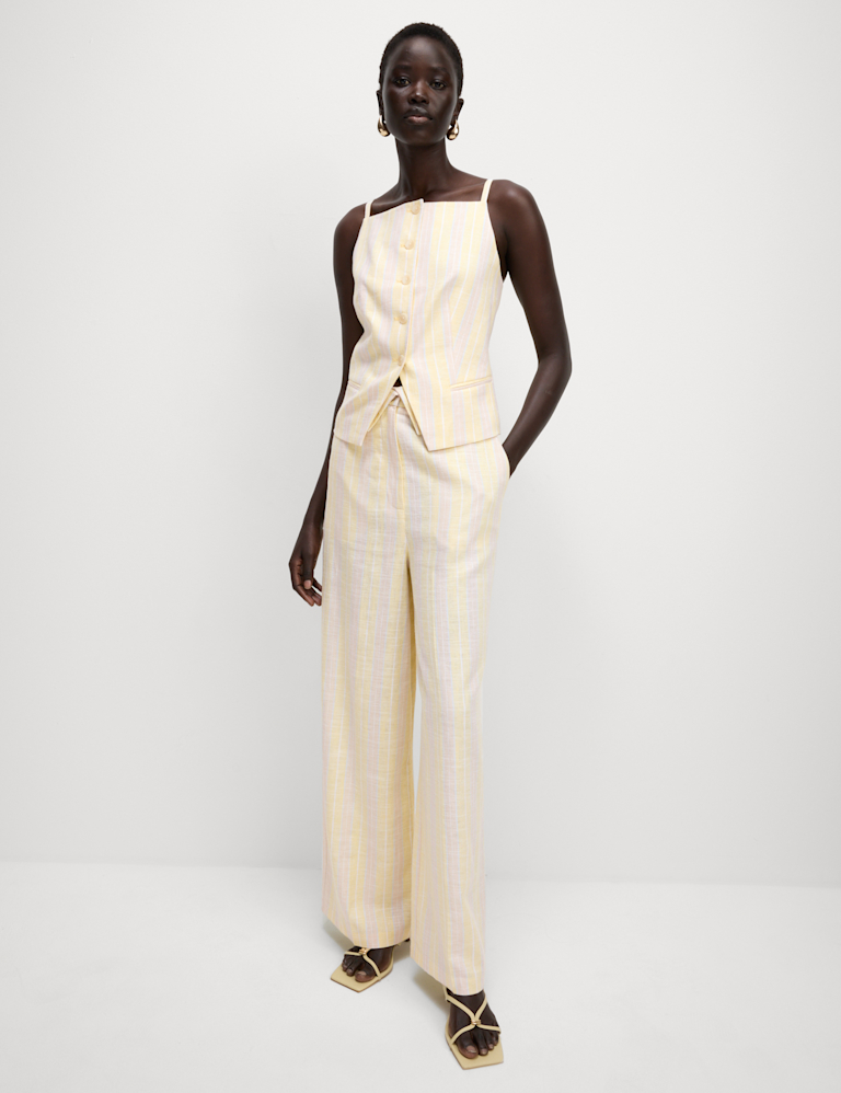 Linen Blend Striped Wide Leg Trousers Linen Blend Striped Wide Leg Trousers