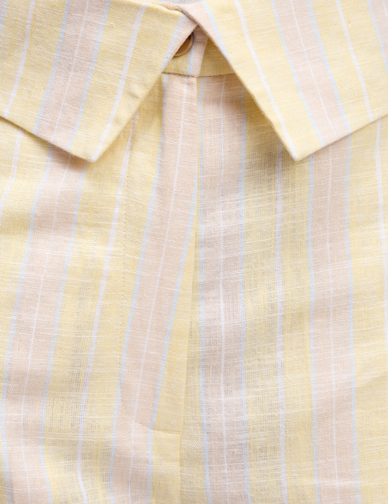 Linen Blend Striped Wide Leg Trousers