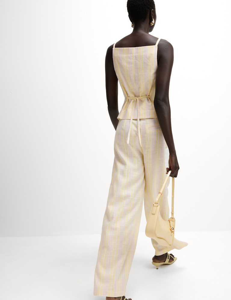 Linen Blend Striped Wide Leg Trousers