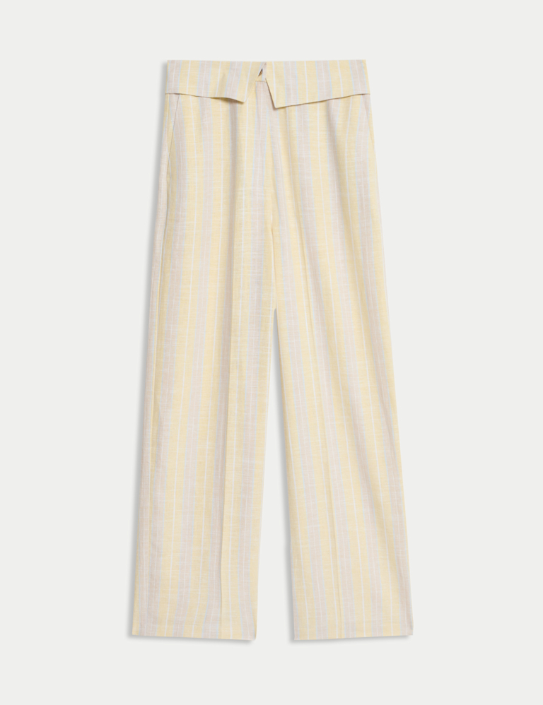 Linen Blend Striped Wide Leg Trousers