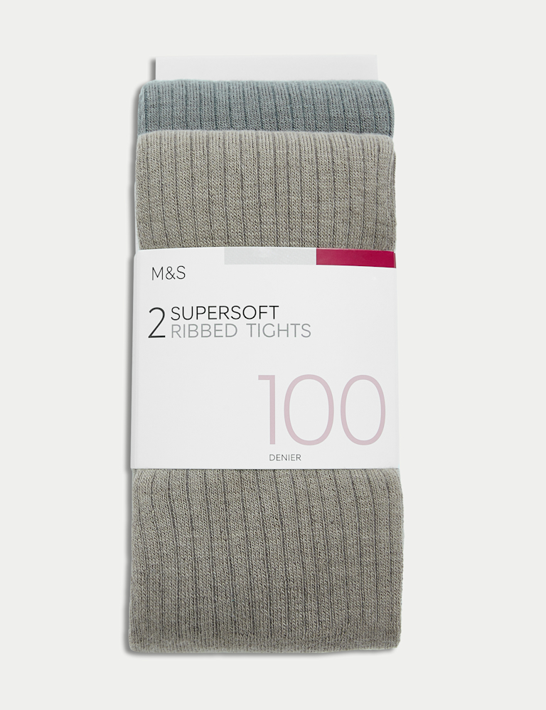 2pk 100 Denier Supersoft Ribbed Tights