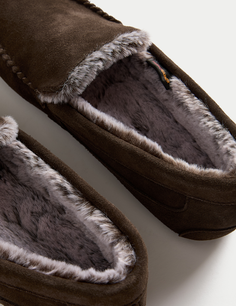 Suede Fleece Lined Moccasin Slippers