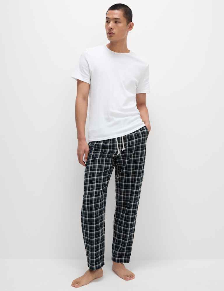 Pure Cotton Checked Loungewear Bottoms