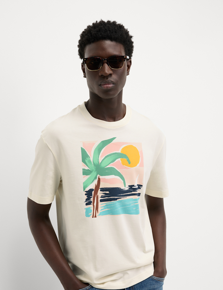 Pure Cotton Large Palm Graphic T-Shirt