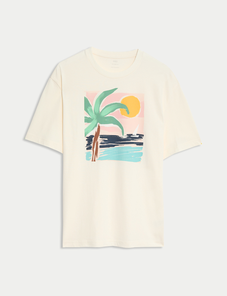 Pure Cotton Large Palm Graphic T-Shirt