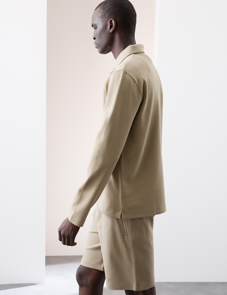 Cotton Rich Waffle Half Zip Long Sleeve Top