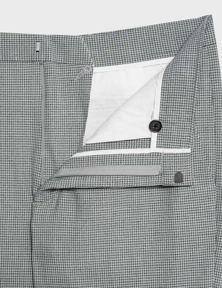 Tailored Fit Puppytooth Flat Front Trousers