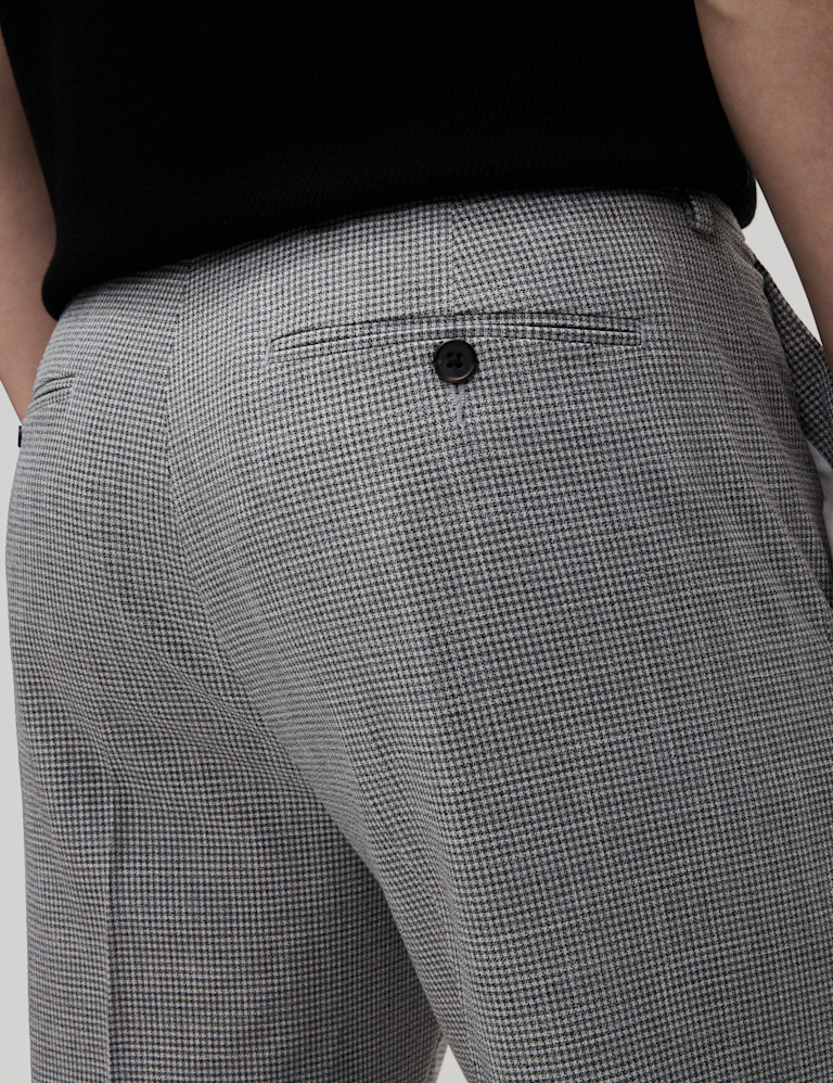 Tailored Fit Puppytooth Flat Front Trousers