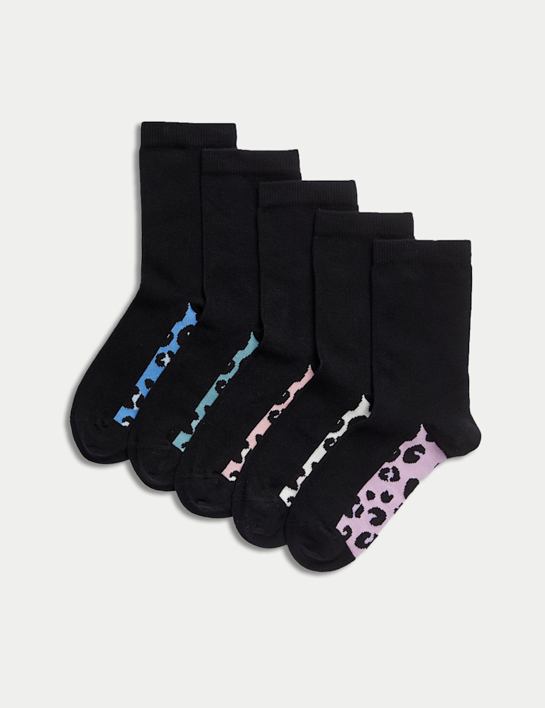 5pk Cotton Rich Leopard Socks (6 Small – 7 Large)