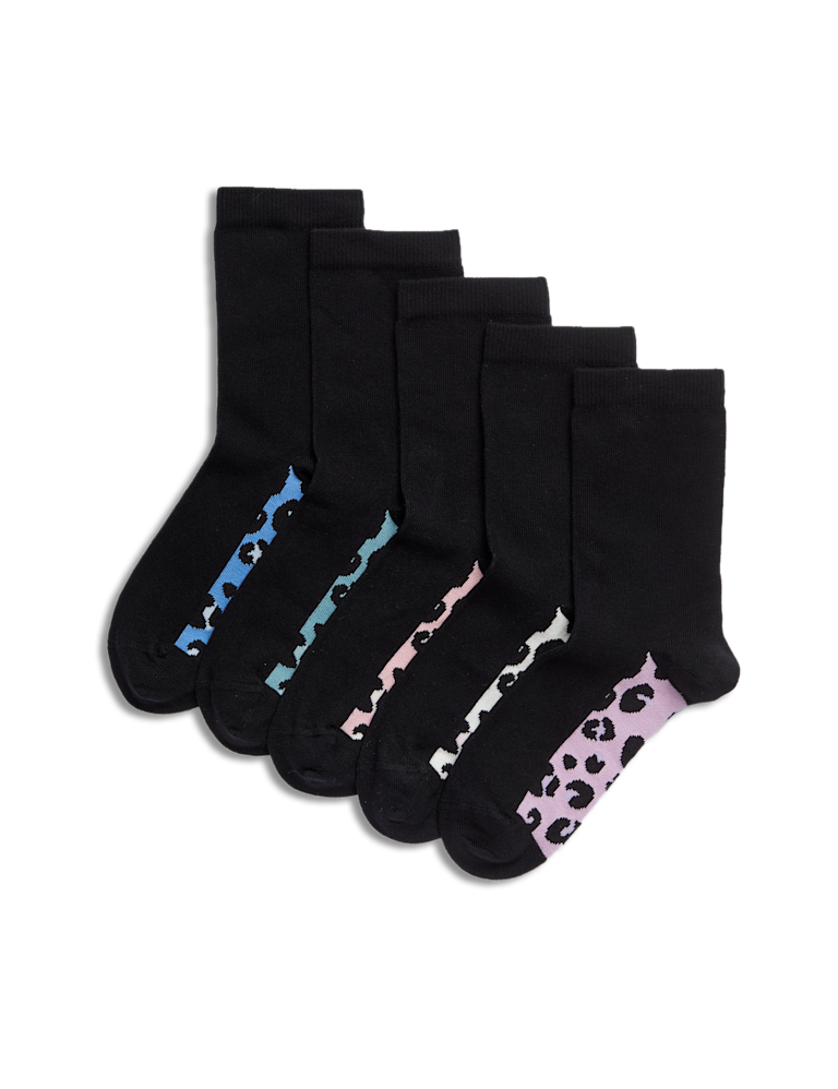 5pk Cotton Rich Leopard Socks (6 Small – 7 Large)