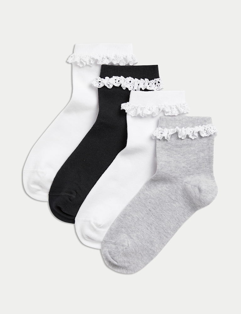 4pk Girls’ Cotton Rich Frill Socks (6 Small – 7 Large)