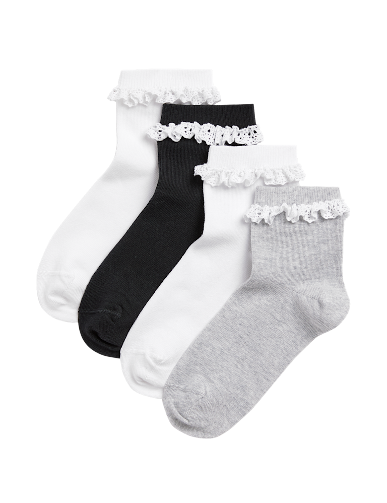 4pk Girls’ Cotton Rich Frill Socks (6 Small – 7 Large)