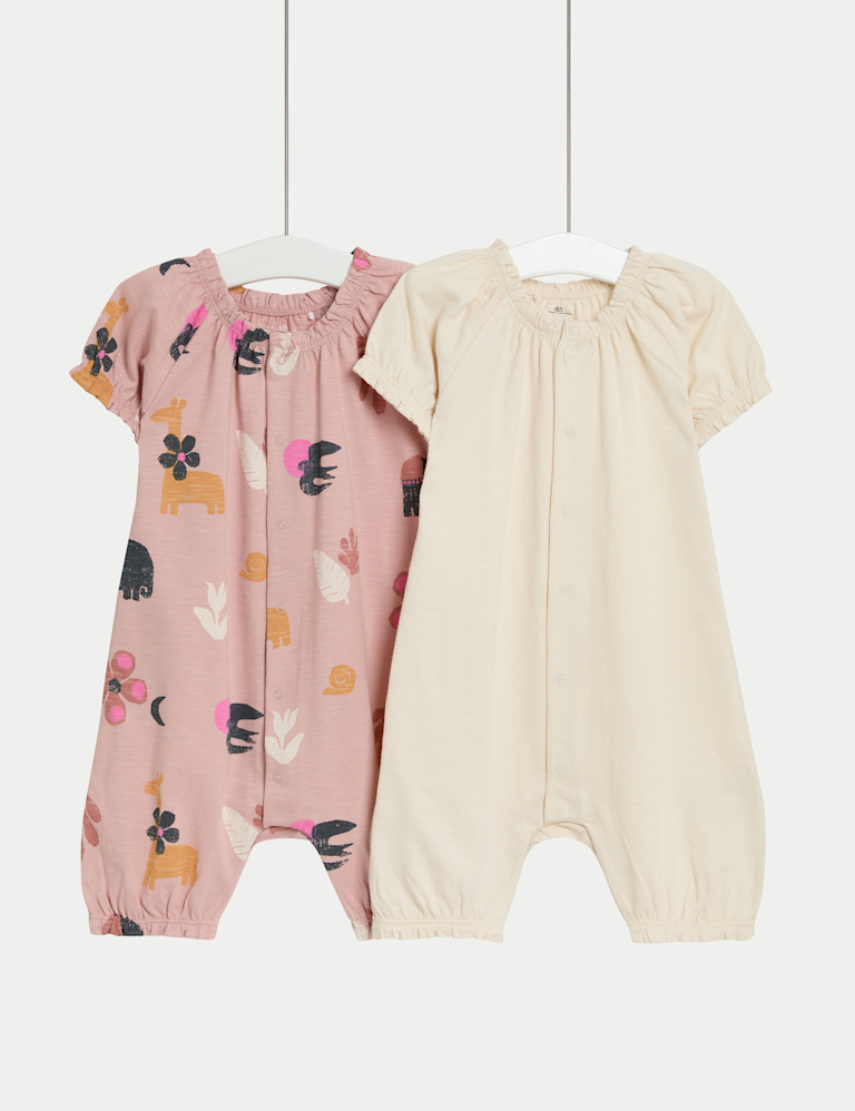 2pk Pure Cotton Jersey Safari Rompers (0-3 Yrs)