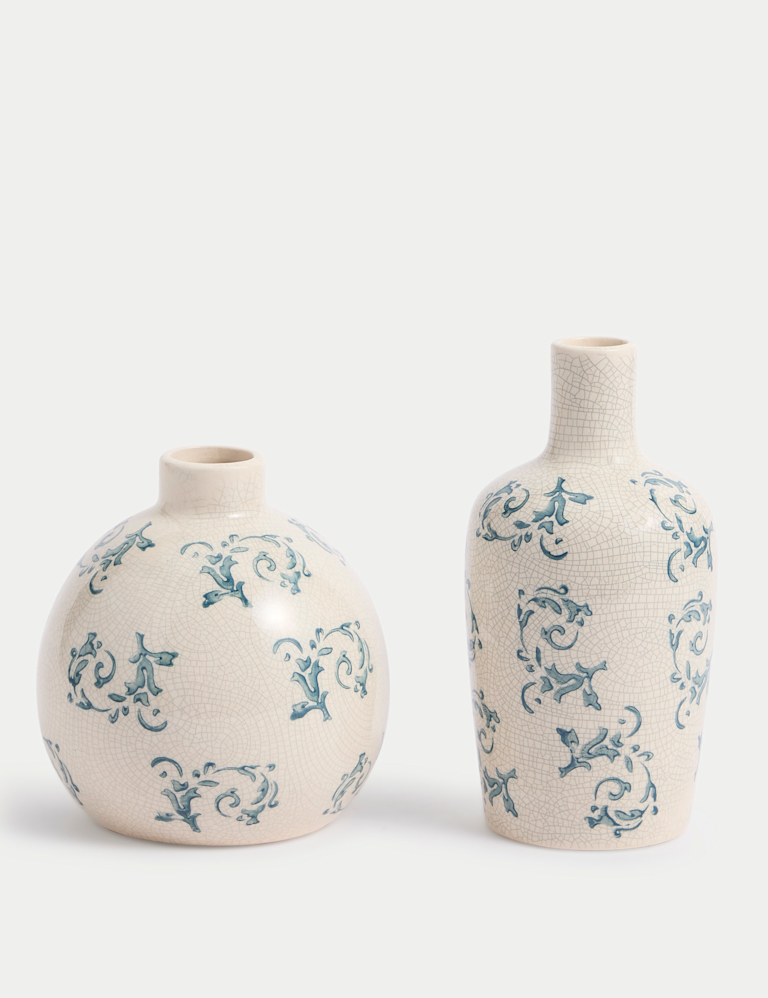 Set of 2 Floral Ceramic Bud Vases