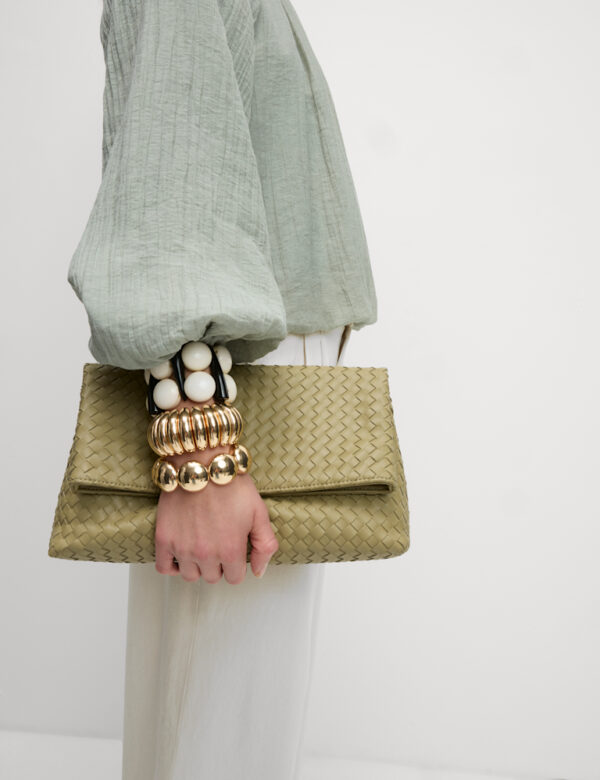 Faux Leather Woven Clutch Bag