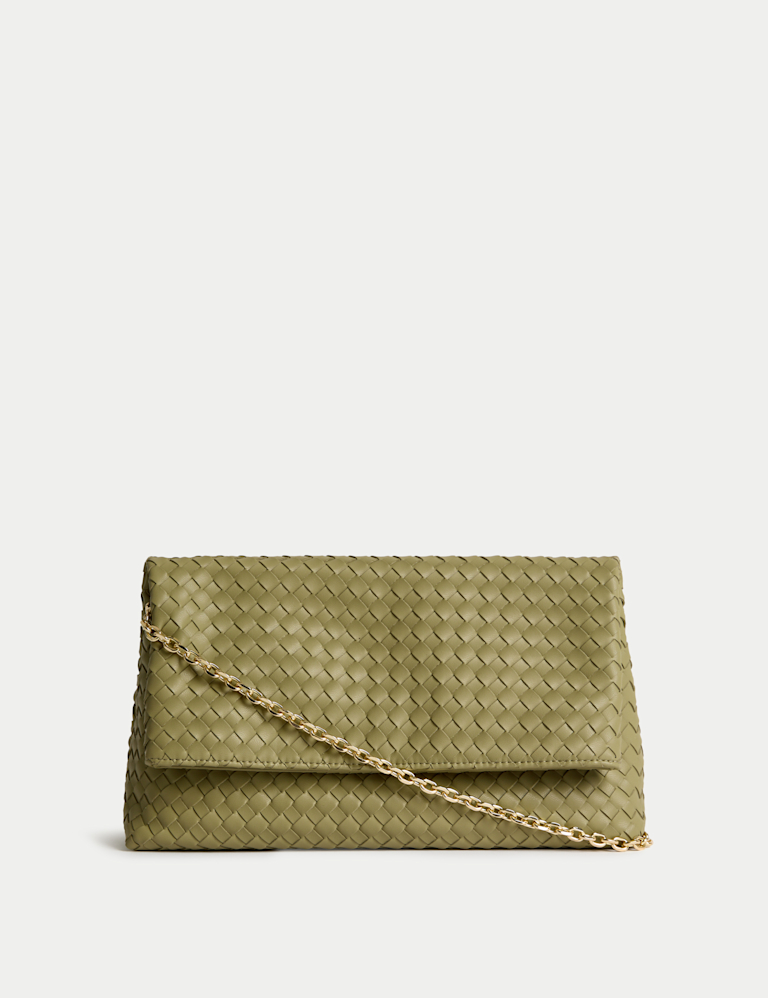 Faux Leather Woven Clutch Bag