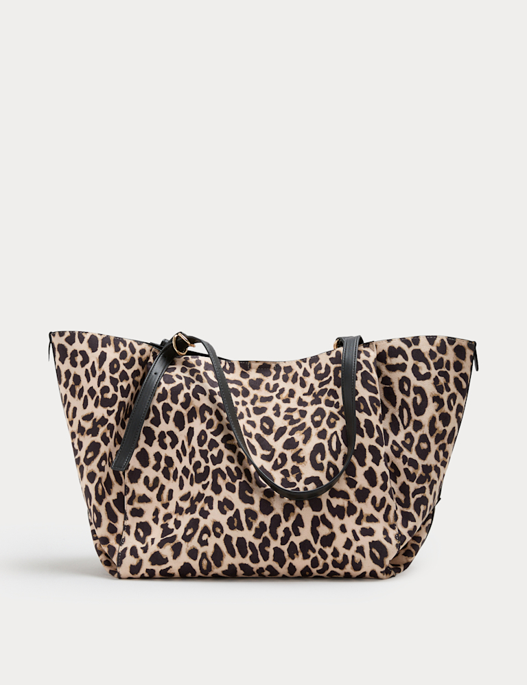Suedette Animal Print Slouchy Tote Bag