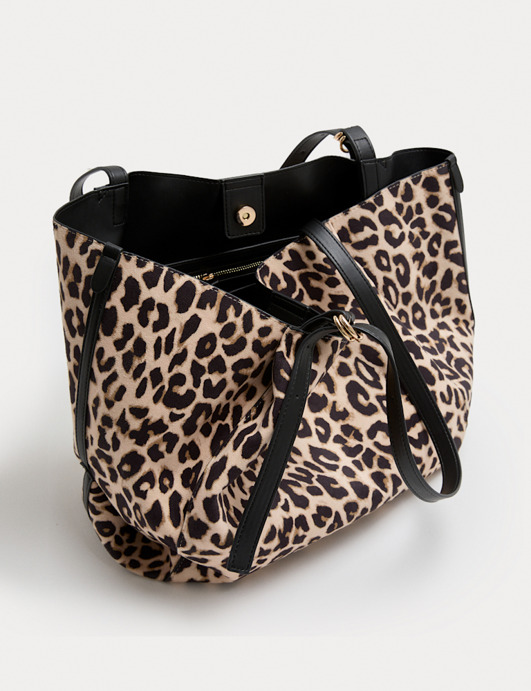 Suedette Animal Print Slouchy Tote Bag