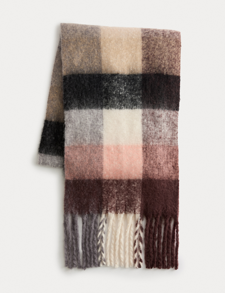 Checked Tassel Scarf