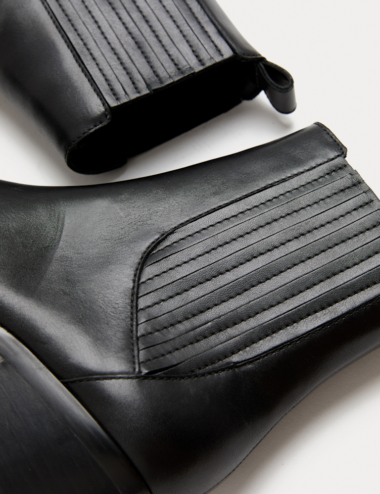 Leather Cowboy Block Heel Pointed Ankle Boots