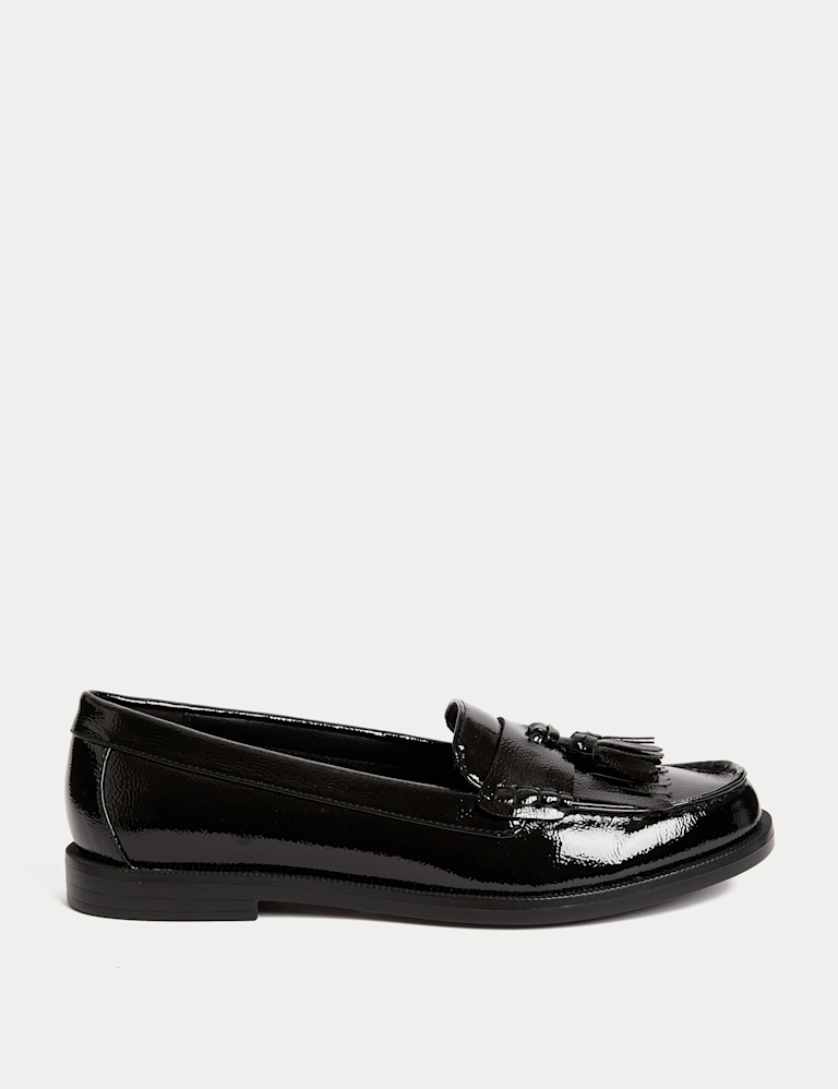 Wide Fit Patent Tassel Slip On Flat Loafers