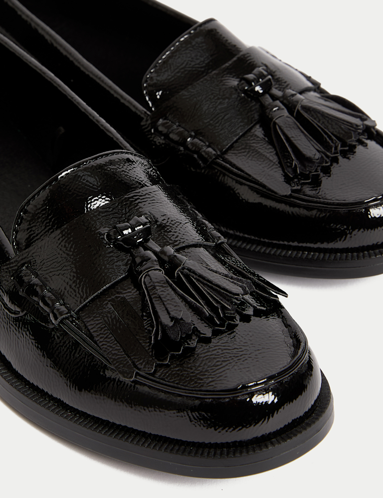 Wide Fit Patent Tassel Slip On Flat Loafers