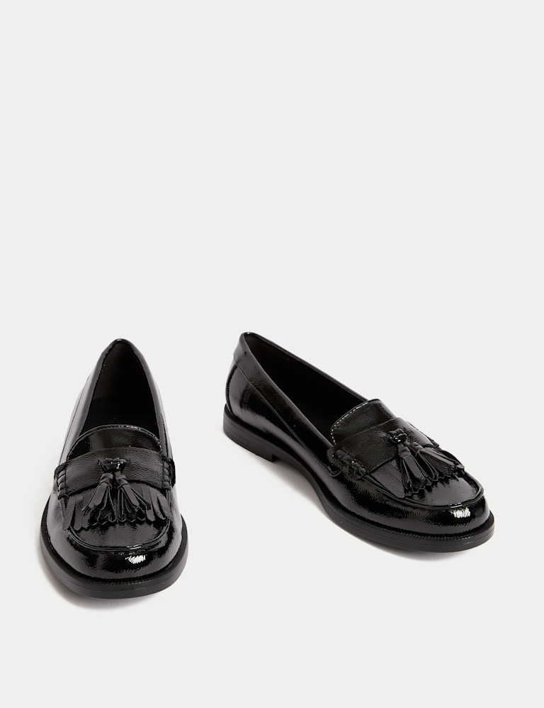 Wide Fit Patent Tassel Slip On Flat Loafers