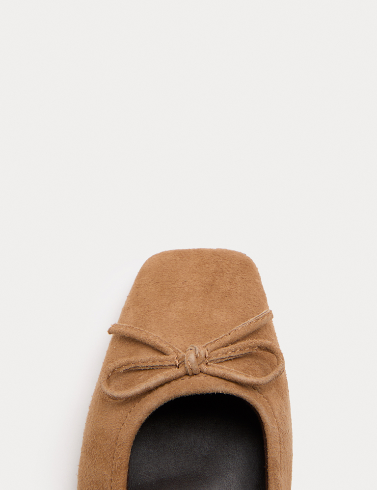 Suede Bow Flat Square Toe Ballet Pumps