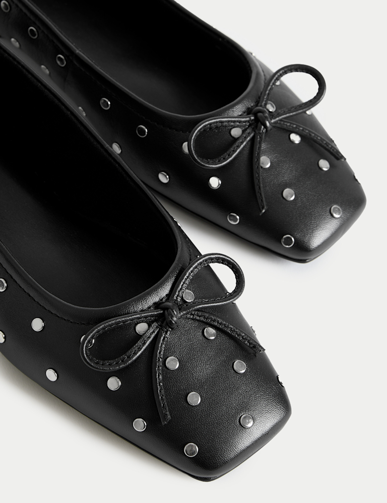 Leather Studded Square Toe Ballet Pump