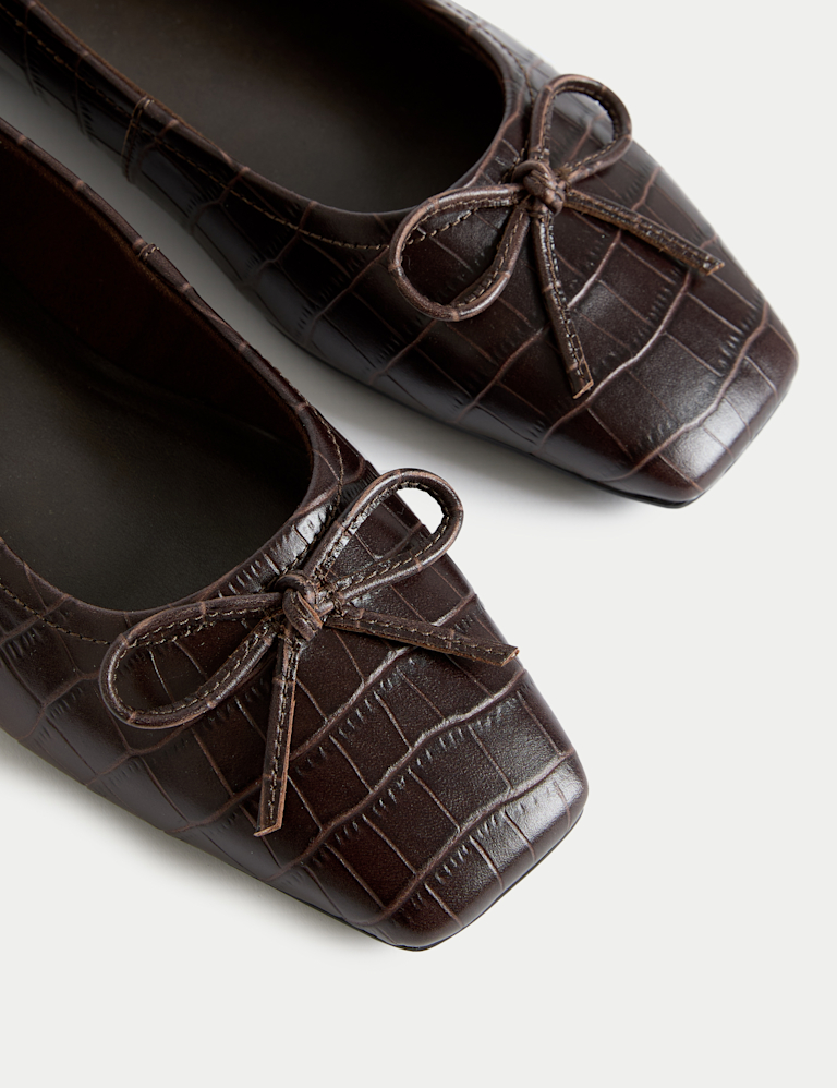 Leather Croc Flat Square Toe Ballet Pumps