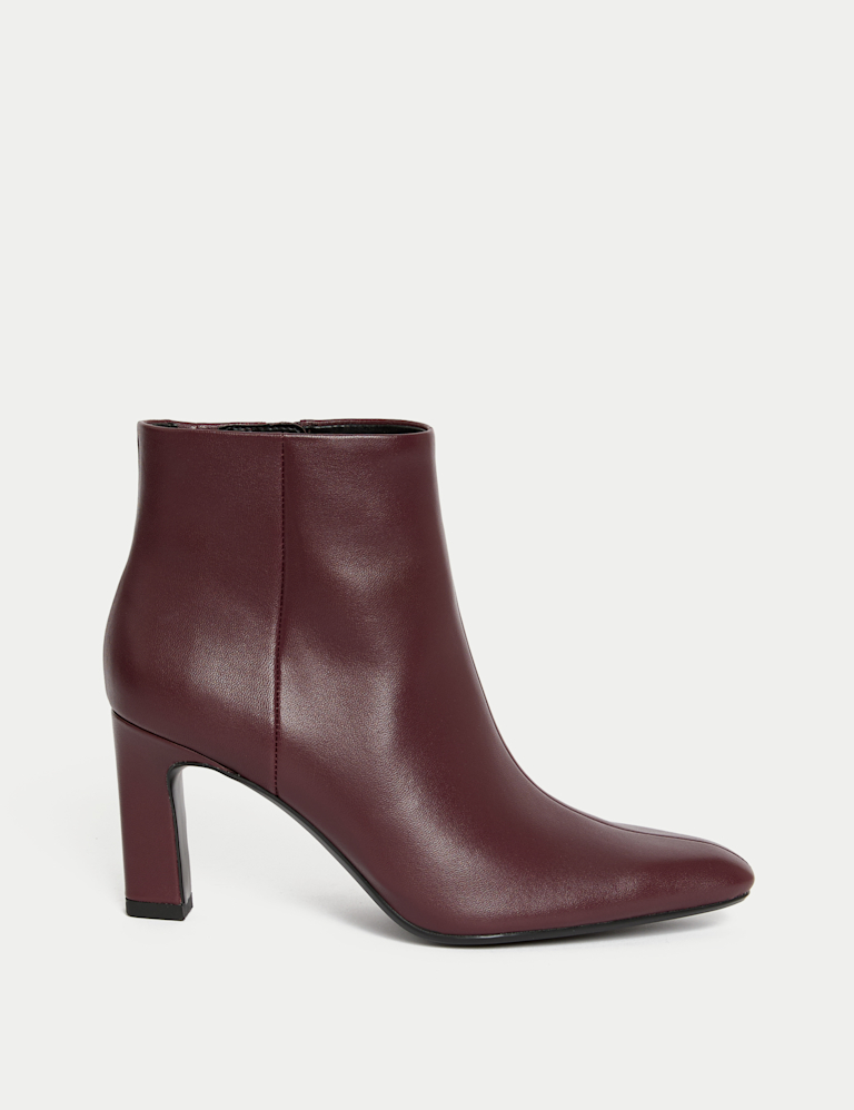 Leather Block Heel Pointed Ankle Boots