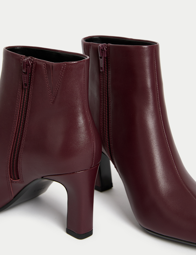 Leather Block Heel Pointed Ankle Boots