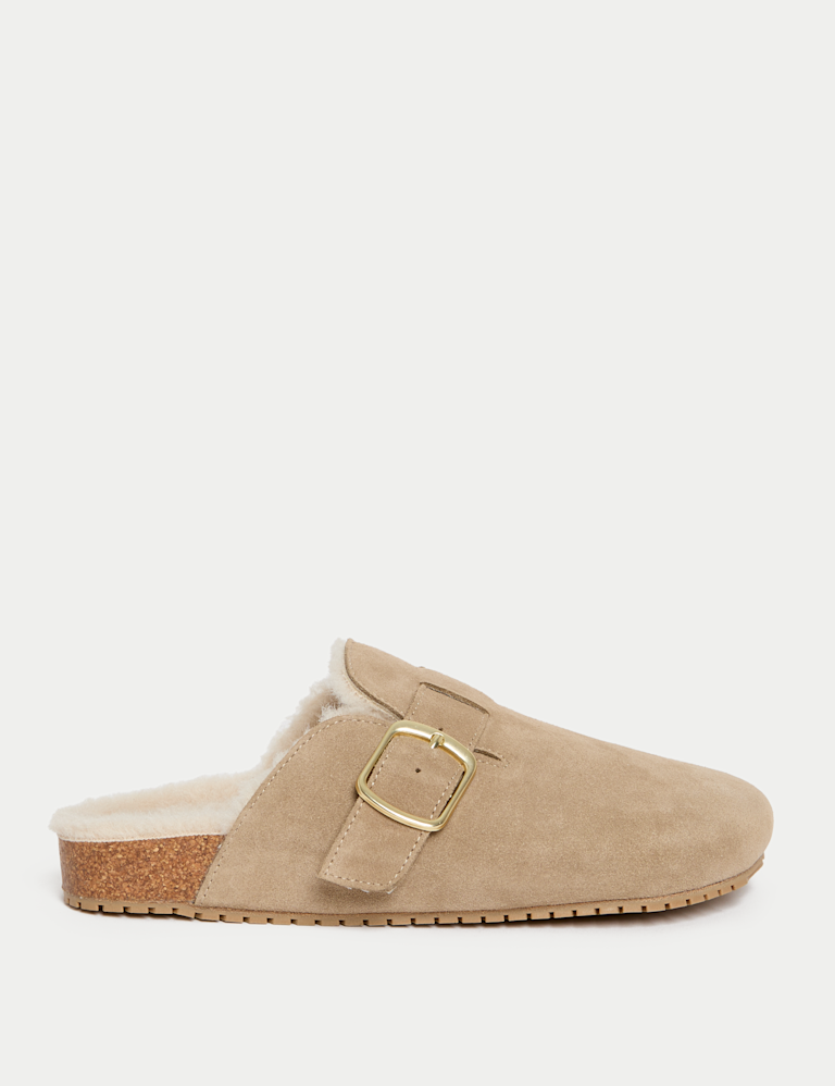 Suede Faux Fur Lined Clog Mule Slippers