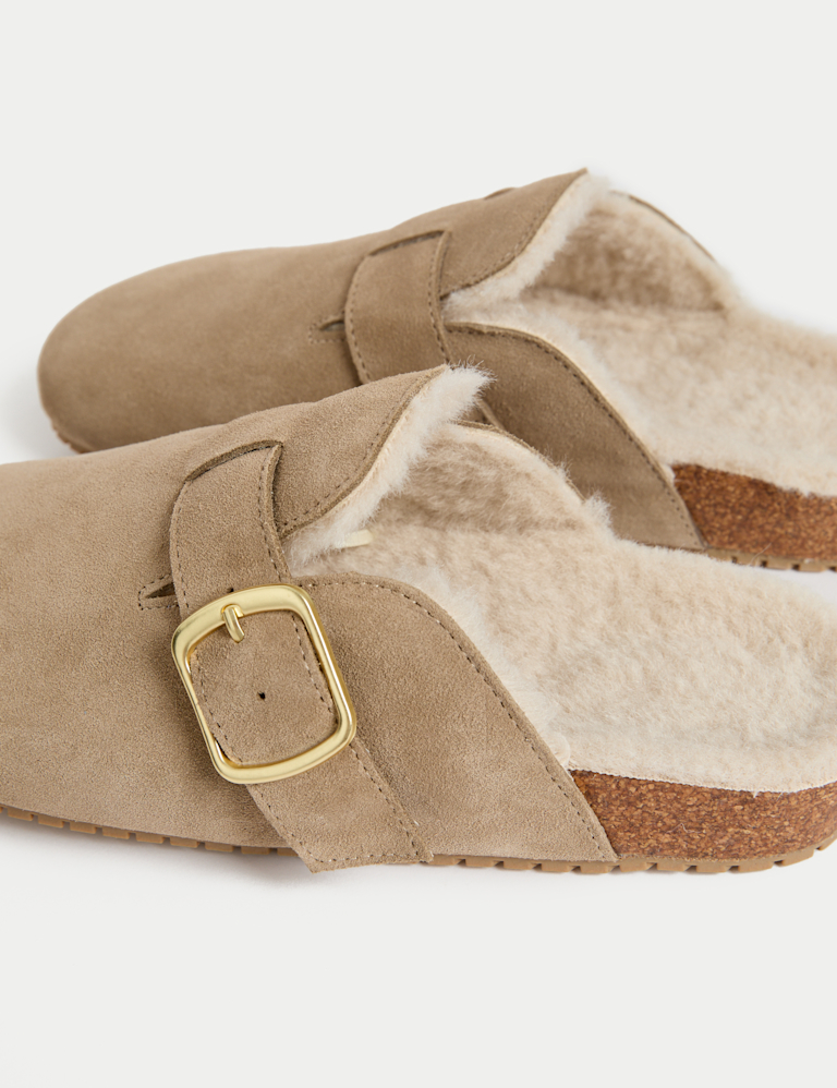 Suede Faux Fur Lined Clog Mule Slippers