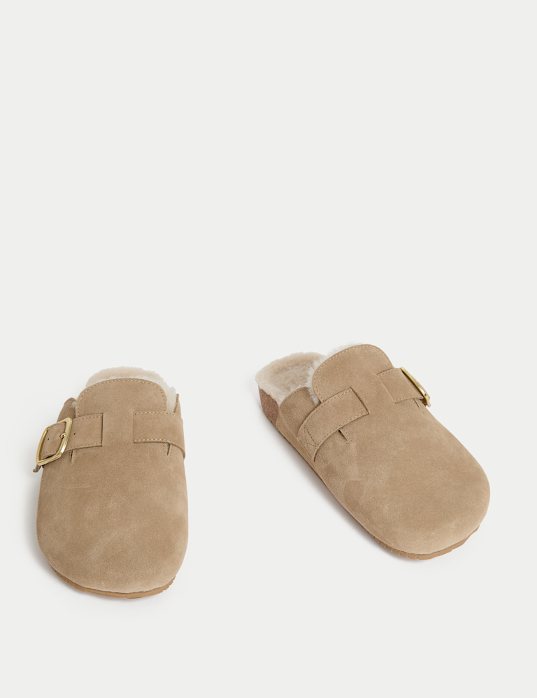 Suede Faux Fur Lined Clog Mule Slippers