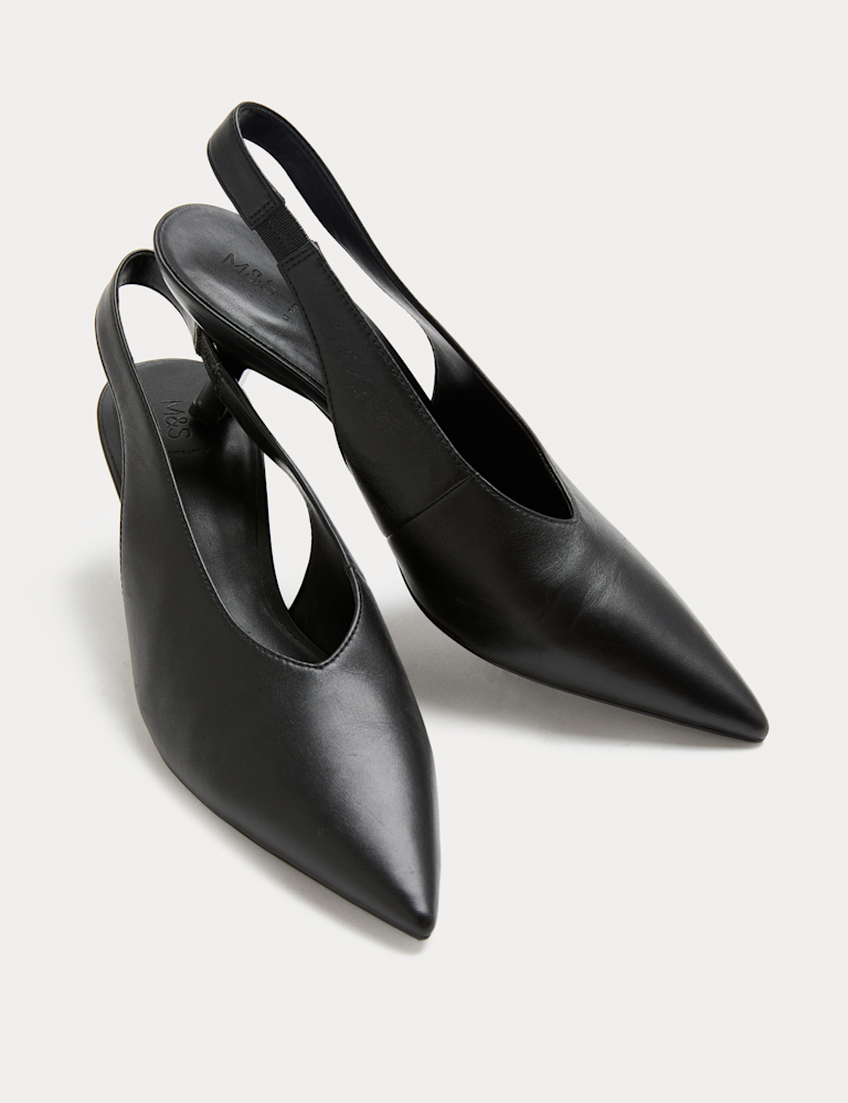 Leather Kitten Heel Slingback Court Shoes