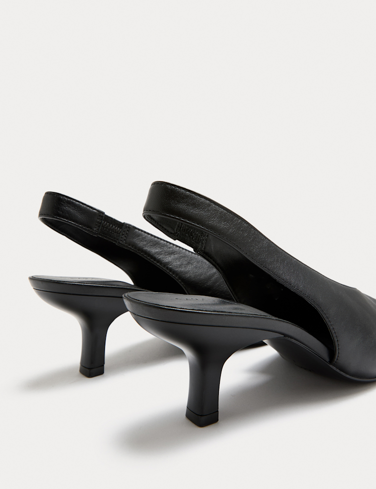 Leather Kitten Heel Slingback Court Shoes