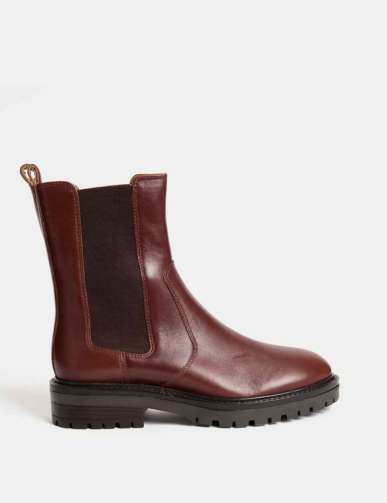 Leather Chelsea Block Heel Boots