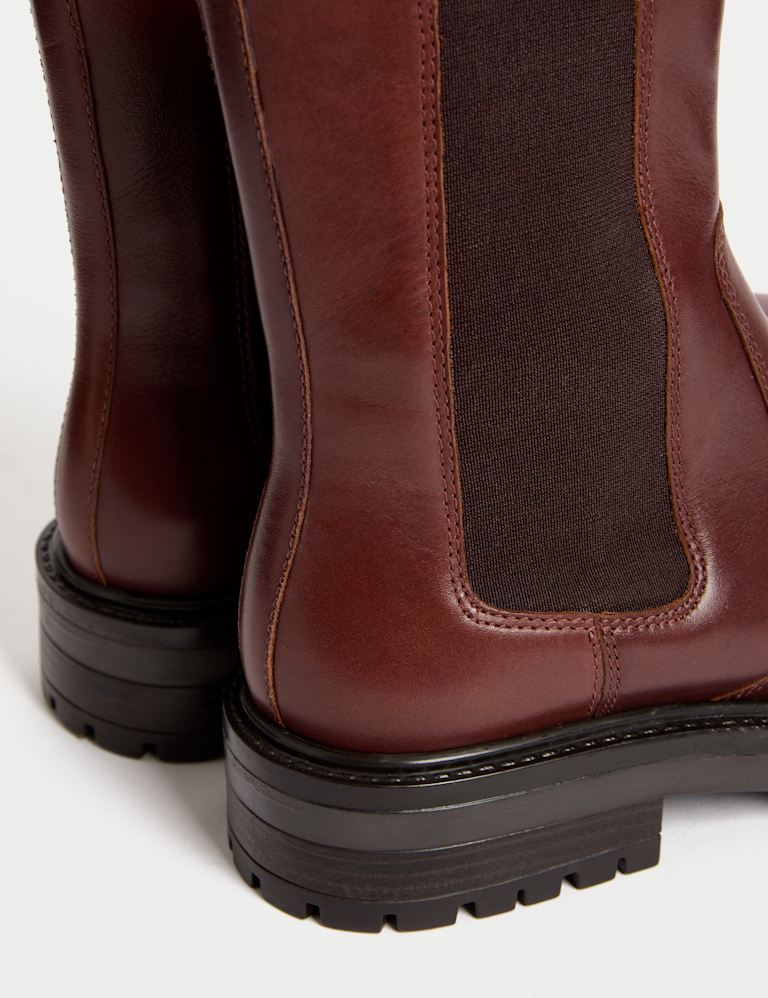 Leather Chelsea Block Heel Boots