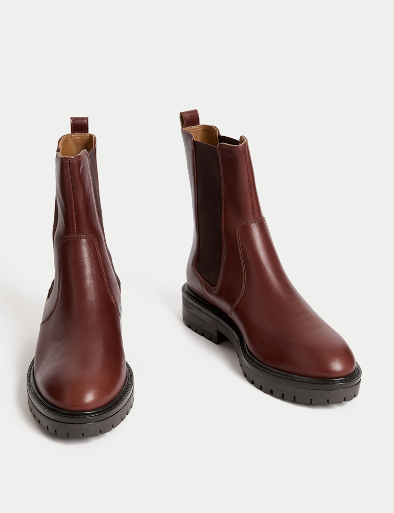 Leather Chelsea Block Heel Boots