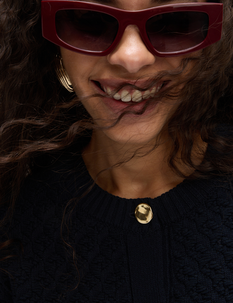 Cotton Blend Textured Button Front Cropped Cardigan