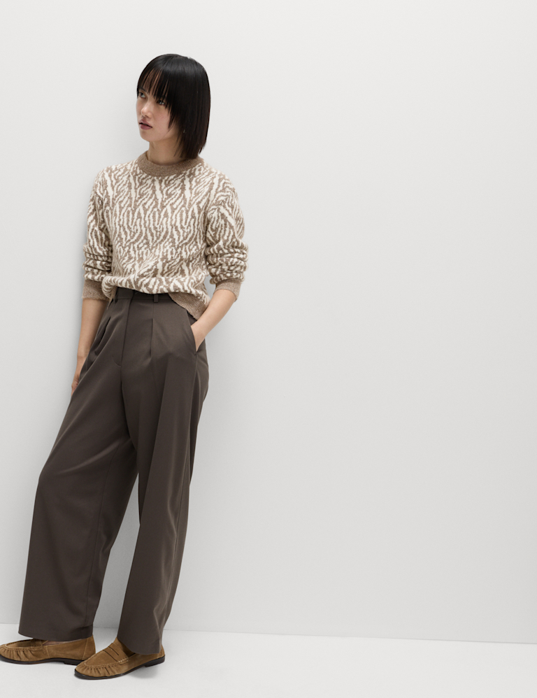 Animal Print Crew Neck Jumper with Wool