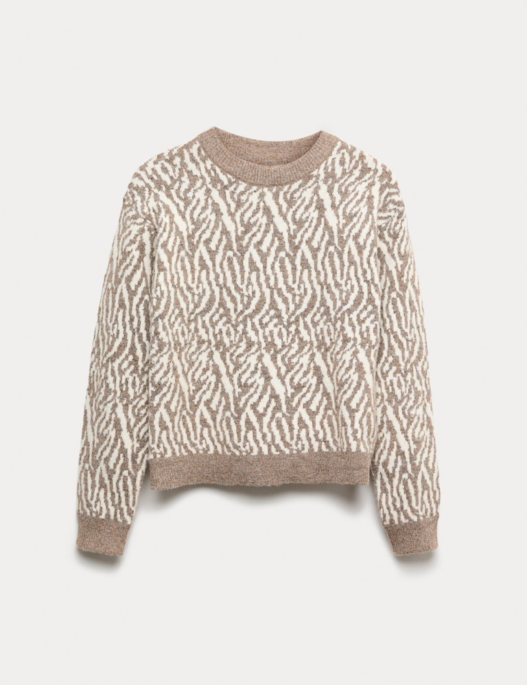 Animal Print Crew Neck Jumper with Wool