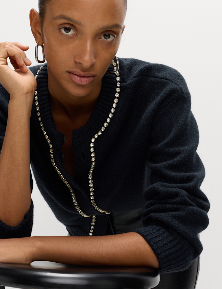 Gem Detail Crew Neck Cardigan