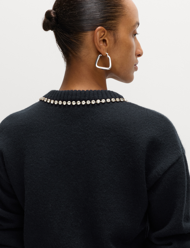 Gem Detail Crew Neck Cardigan