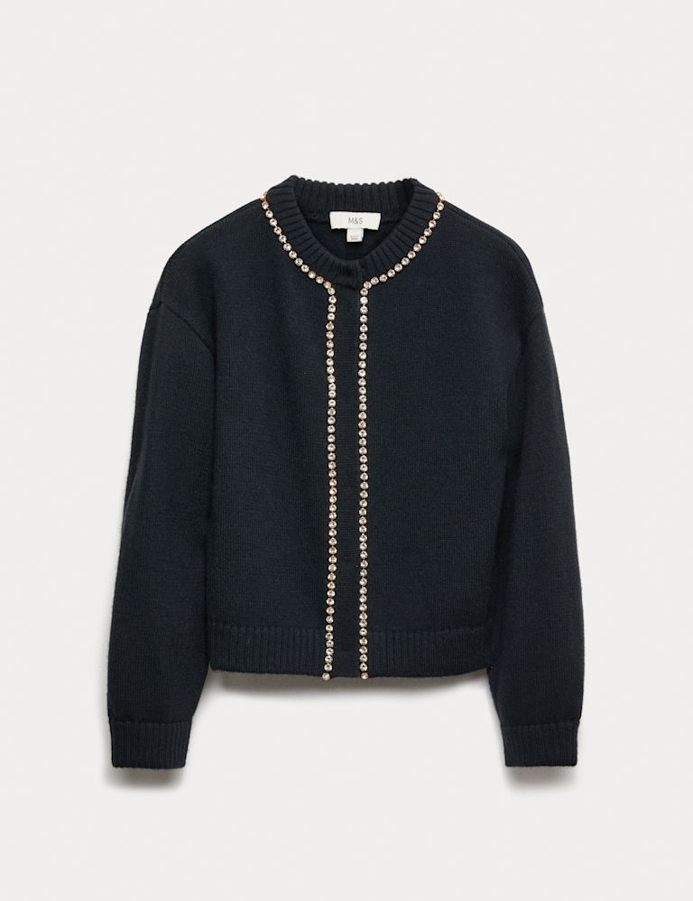 Gem Detail Crew Neck Cardigan