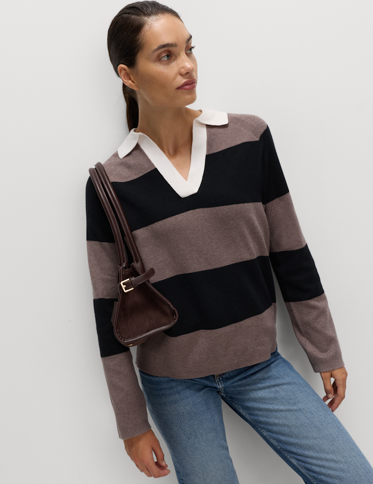 Soft Touch Striped Knitted Rugby Top